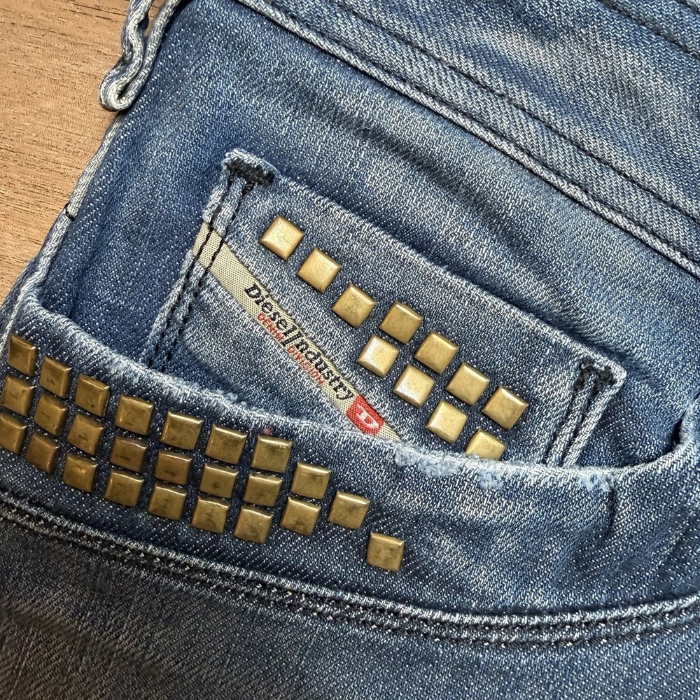 Diesel Timmen Jeans Men 33x30 Blue Straight Leg Stretch Studs Italy Design 008LK - Picture 8 of 16